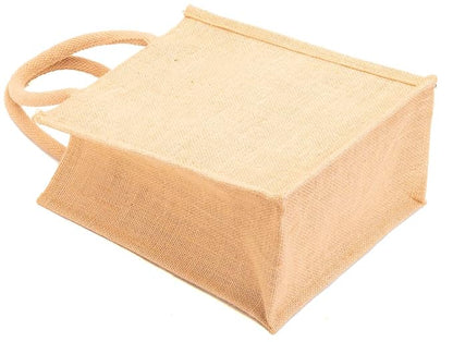 H&B Jute Lunch Bag for Men, Women, Girls - Travel Handbag With Zip Bottle Holder - Solid Colors